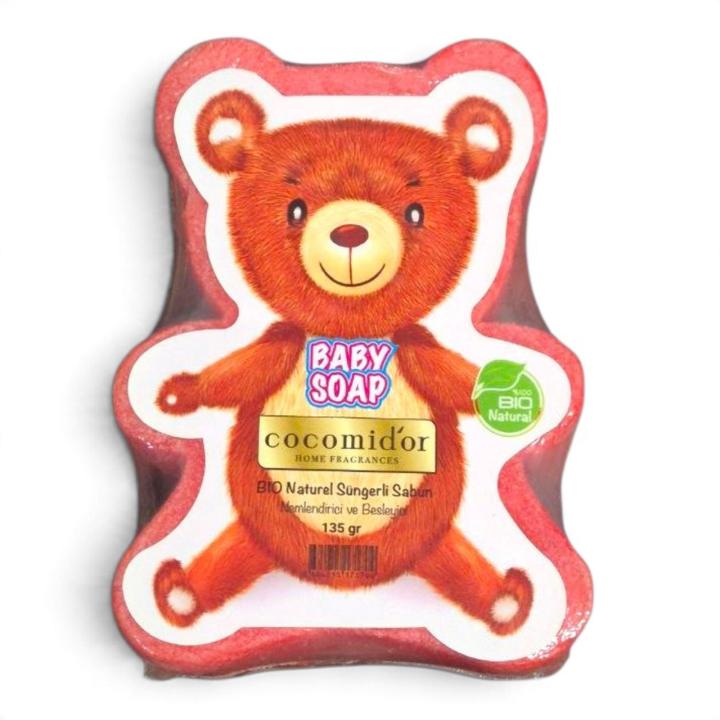 Дитяче натуральне мило-мочалка у формі ведмедика Cocomid'or Baby (червоний Soap Bear BIO, 135грм)