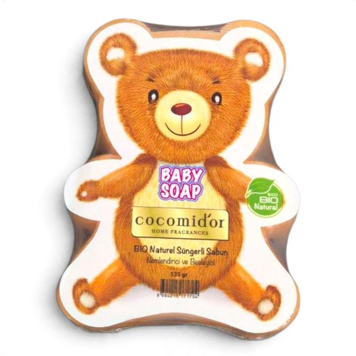 Дитяче натуральне мило-мочалка у формі ведмедика Cocomid'or Baby (помаранчевий Soap Bear BIO, 135грм)