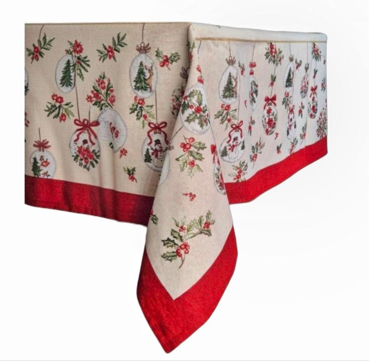 Святкова скатертина з люриксовою ниткою (Новорічні бомбочки, 140х300)