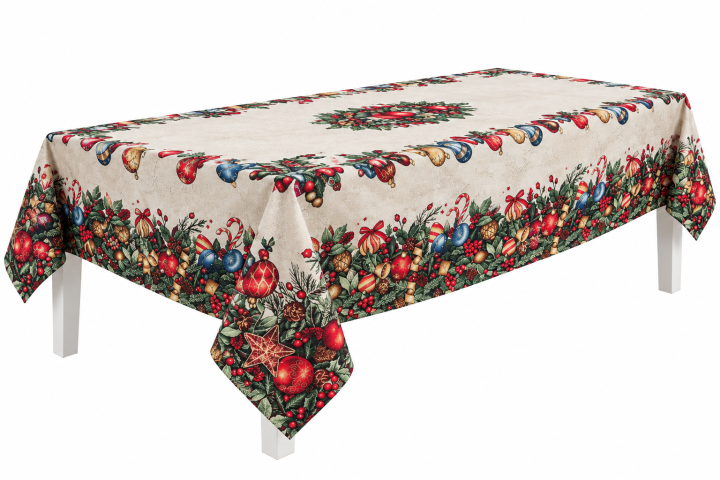 Скатертина новорічна гобелен (Новорічні кульки, 140х260)